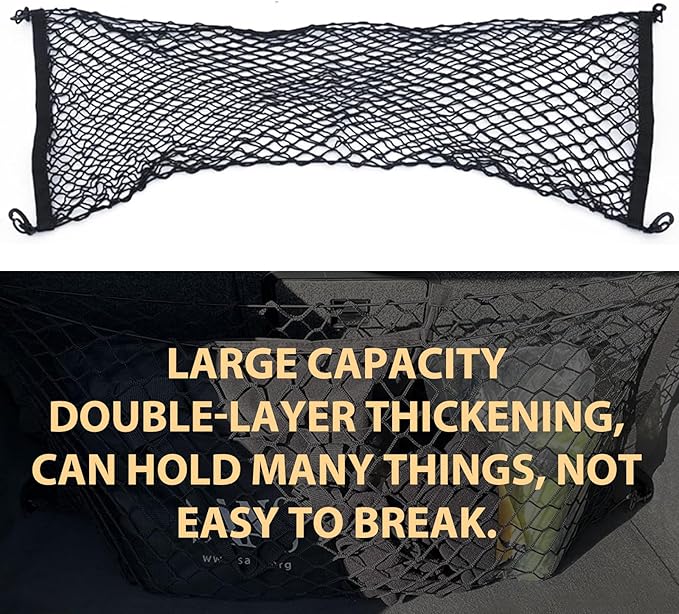 MLY Car Cargo Net, Trunk Net Stretchable Storage Mesh with Secure Hooks, Adjustable Storage Mesh, Universal Trunk Cargo Net for SUV, Sedan (35.4x15.8 Inch)