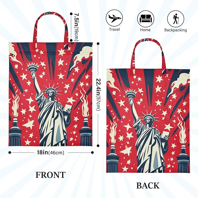 Travel Laundry Bags 2 PC Wet Dry Bag with Handle Dirty Clothes Organizer for Swimsuits Beach Camping Waterproof Washable July 4th Statue Of Liberty Red