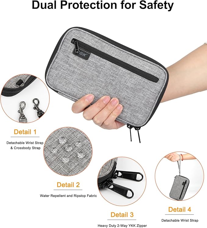 GOX Passport Holder for Travel Family RFID Neck Wallet for Traveling Women Travel Pouch for Passport and Documents with RFID Waterproof Zipper Passport Case (Grey)