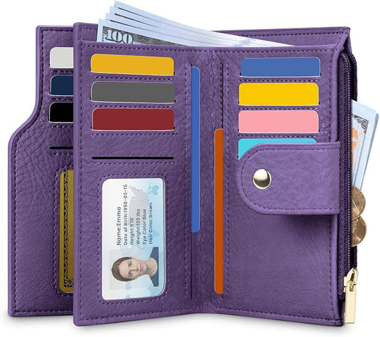 Airkit Small Women's Bifold Wallet, RFID Blocking Credit Card Holder with Zipper, Travel Cute Coin Pocket Wallet for Ladies, Lavender Purple