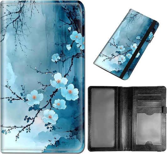 DEGDFSGR Checkbook Cover PU Leather Checkbook Covers for Women for Duplicate Checks, Check Book Covers with RFID Blocking Function for Personal Checkbook, Chinese Ink Flower