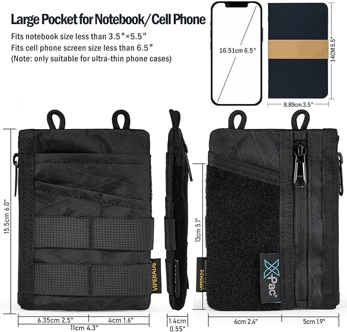 VIPERADE VE18 EDC Pouch, Pocket Organizer for Men, EDC Pocket Organizer, 3 Slots with 2 Zipper Pockets, Multitool Pouch