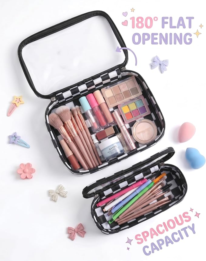 LETGO Clear Checkered TSA Approved Toiletry Bag,Diaper Bag Organizer Pouch Set,Clear Waterproof Makeup Bags with Zipper,Purse Organizer Pouches,Travel Organizer Bags for Woman and Kids