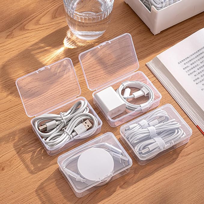 Cable Organizer Box for Charging Cords, Desk Wire Management Holder with Adjustable Dividers, Lightweight Charging Cable Storage Case for Home