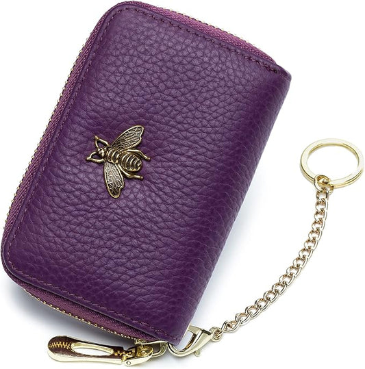 imeetu RFID Credit Card Holder, Small Leather Zipper Card Case Wallet for Women