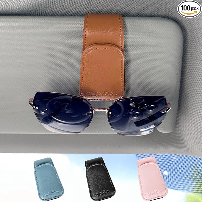 TILDOSAC Magnetic Sunglass Holder for Car Visor,Leather Glasses Holder,Vehicle Accessories Sunglasses Visor Clip for Truck 2 Pack
