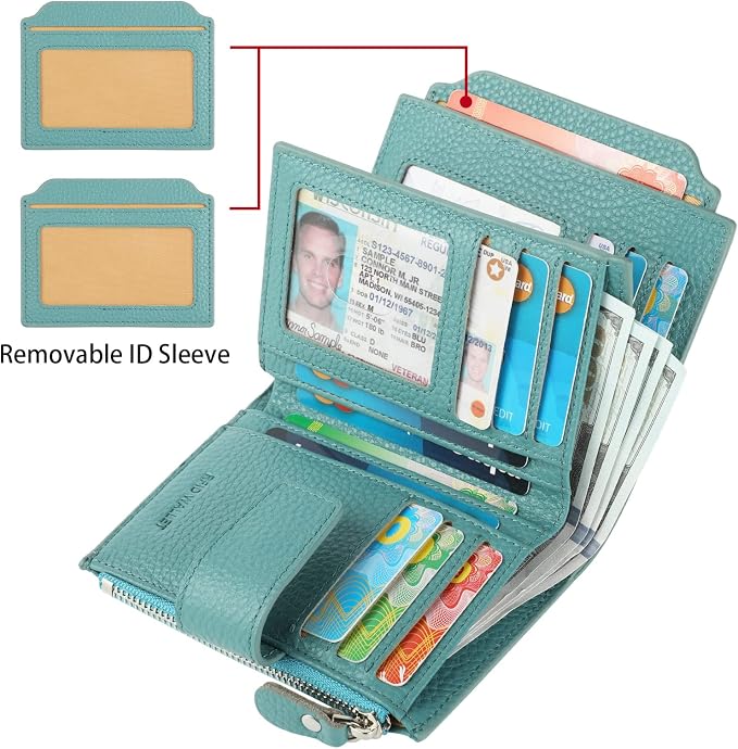 Lavemi Small Compact Women Wallet RFID Blocking Genuine Leather Bifold Purse with ID Windows