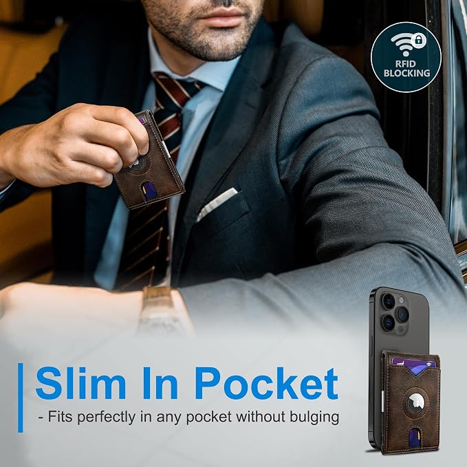 miyozi Airtag Wallet for Men,with Money Clip 11 Cards Slim Front Pocket Leather RFID Blocking Wallet with Gift Box