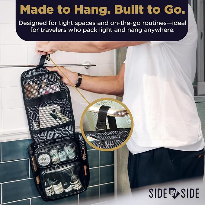 Small Travel Toiletry Bag for Men, Slim Flat Hanging Mens Dopp Kit & Travel Size Shaving Kit Organizer, TSA-Approved Waterproof Compact Toiletries Bag, Leak-Proof Pouches