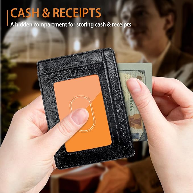 Travelambo Slim Wallet Front Pocket Minimalist Leather RFID Blocking Medium Size