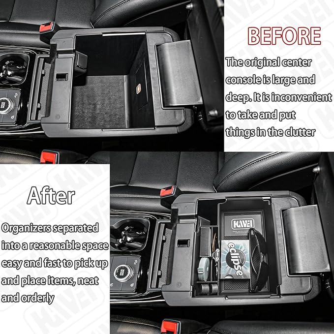 HGWEI Center Console Organizer Compatible with Ford Explorer 2020 2021 2022 2023 2024 2025 2026 Interior Accessories, Coin Holder Armrest Secondary Storage Box Container Insert Divider Tray, Black