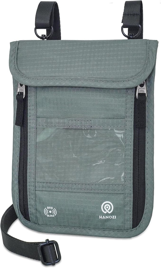 Travel Neck Wallet – Travel pouch and RFID Blocking Passport Holder for Women and Men - Slim Travel Wallet to Keep Your Cash, Passport, Credit Cards Safe. (Moss Grey)