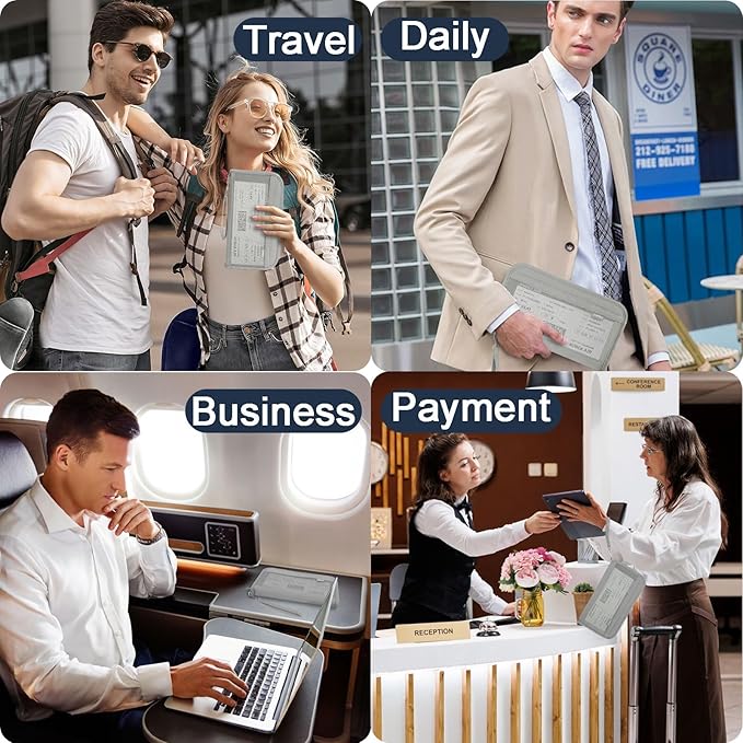 Passport Holder for Travel, Rfid Blocking Passport Wallet Travel Documents Organizer, Waterproof Family Passport Holder with Wrist Strap for Men & Women, Grey