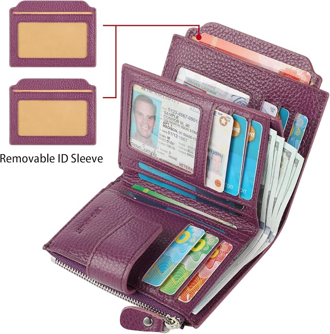 Lavemi Small Compact Women Wallet RFID Blocking Genuine Leather Bifold Purse with ID Windows