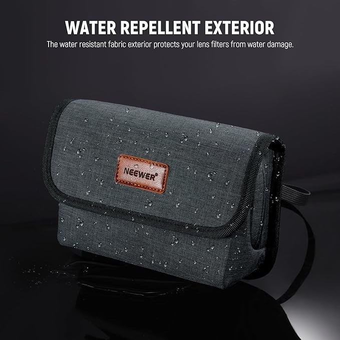 NEEWER Camera Lens Filter Case with Water Resistant Hard Shell, 6 Soft Pockets, Shoulder Strap, Pro Photography Filter Bag Storage Pouch for 4''x 4'', 4''x 5.65'' Square, 95mm Circular Filters, PB025