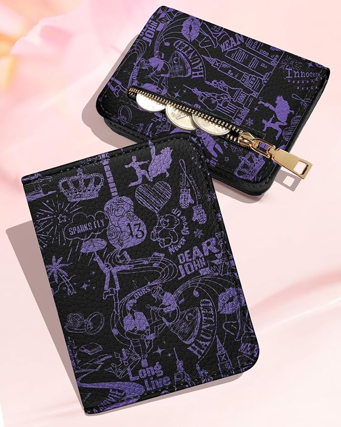 Bistup Credit Card Holder Wallet for Women Cute Leather Ladies Teen Girls Female Cardholder Wallets Accordion Purse Small Medium Aesthetic Print Merch Unique Modern Y2k Rfid Zipper Around