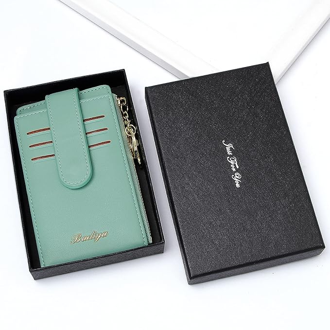 Badiya Slim Women Wallet RFID Blocking Bifold Compact 9 Card Slots Holder Wallets Soft Leather with Zipper Coin Pocket 2 ID Window