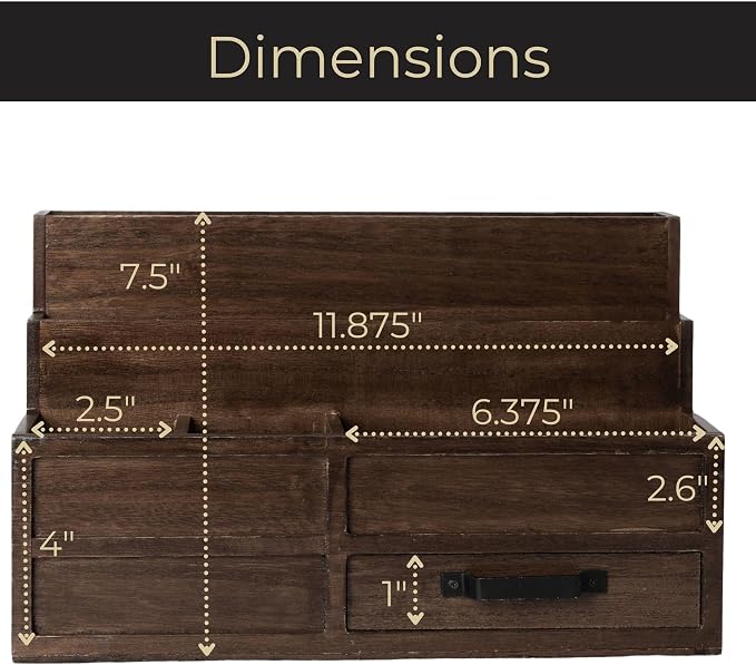 BLU MONACO | Wooden Mail Organizer with Drawer and Pen Holder | Mail Sorter Organizer Countertop for Desk or Kitchen | Outgoing Mail Holder Wood Desktop Storage