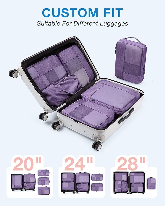 BAGSMART Compression Packing Cubes, Durable Travel Packing Cubes for Carry-On Suitcase, Lightweight Compressible Luggage Organizer Cruise Ship Travel Essentials, 6-Pack 1L+3M+1S+Shoe Bag, Light Beige