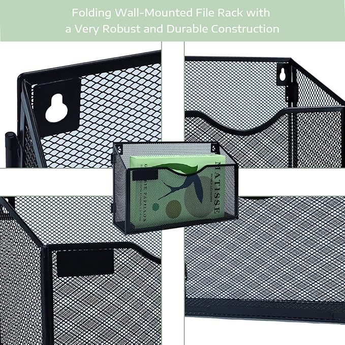 6 Packs 1 Tier A4 Mesh in Tray Hanging Wall File Holder Magazine Document Holder Mail Organiser Magazine Storage Rack,Durable Metal Mesh Filing Storage, Black