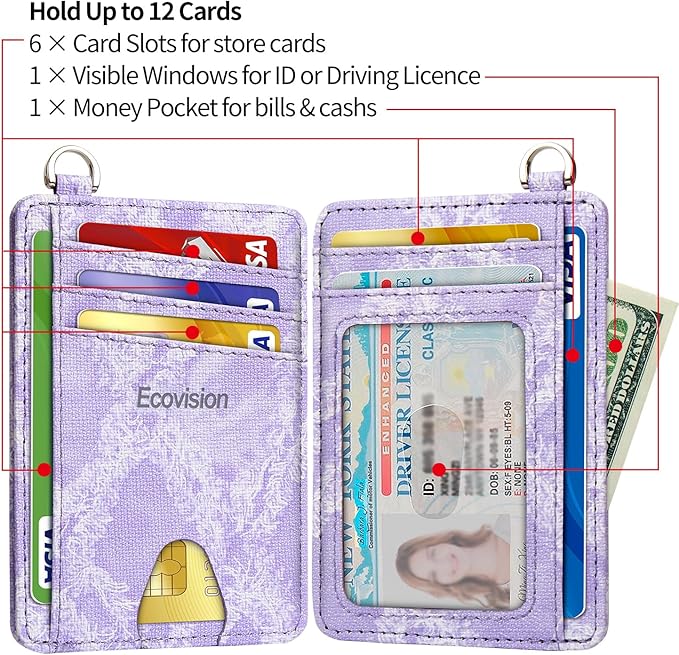 EcoVision Slim Minimalist Front Pocket Wallet, RFID Blocking Credit Card Holder Wallet with Detachable D-Shackle for Men Women