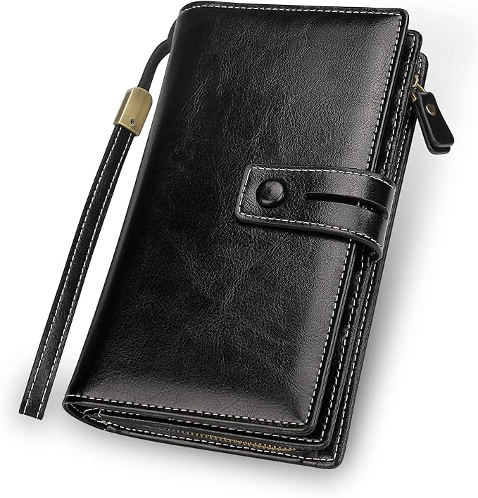 FT FUNTOR Women's Big Fat RFID Blocking Wallet Leather Zip Around Clutch Large Phone Organizer Wristlet
