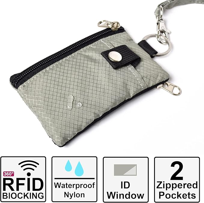 CHENSPRX Minimalist RFID Blocking Small Wallet with ID Window,WaterResistant Zip Id Case Wallet with Lanyard Keychain for Cards,Cash,Travel,Women,Men