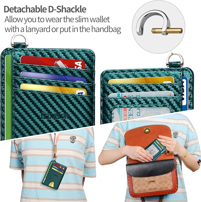 EcoVision Slim Minimalist Front Pocket Wallet, RFID Blocking Credit Card Holder Wallet with Detachable D-Shackle for Men Women