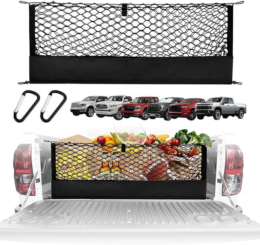 Envelope Truck Bed Cargo Net for Pickup & SUV Universal Compatible with Ford F150 & Maverick, Toyota Tacoma, Chevy Silverado, GMC Sierra Accessories Mesh Storage Tailgate Net with Metal Hooks 50 x 18