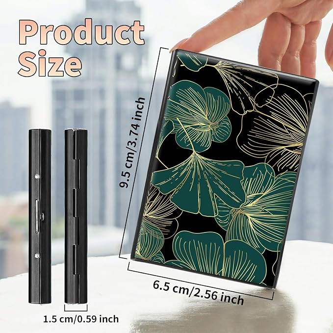 Slim Credit Card Holder, Art Leaf RFID Blocking Metal Wallet for Men & Women, Aluminum Minimalist Hard Case Pocket-Sized Business Cards Organizer (Fits Up to 10 Cards)