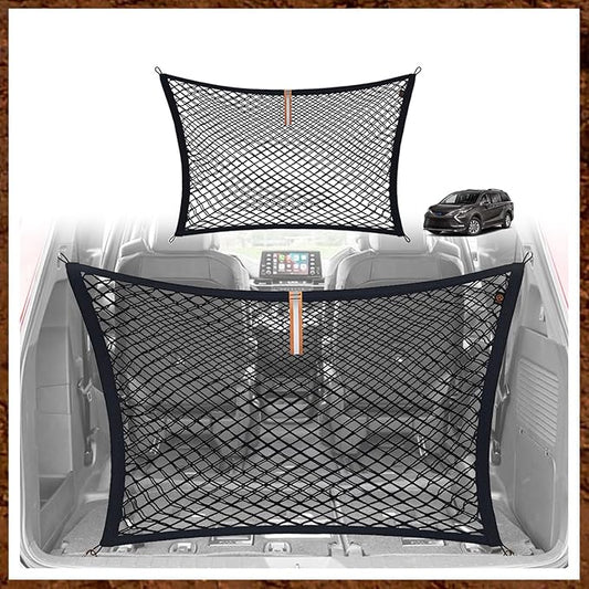 Muslogy Truck Bed Cargo Net Trunk Netting Compatible with 2021-2025 2026 Toyota Sienna Accessories, Pickup Cargo Organizer SUV Sedan Storage Net w/Heavy Duty Carabiners