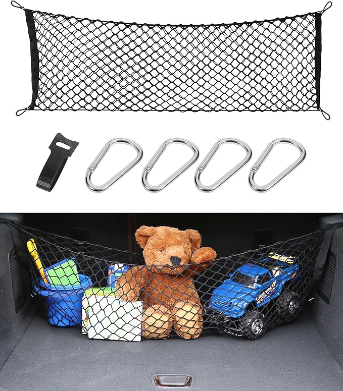 bylikeho Cargo Net,Adjustable Trunk Storage Net with Hook,Car Accessories Exterior,Elastic Trunk Stretchable Tailgate Nets,Automotive Organizer and Storage,Suitable for Most Vans,SUVs,Pickup,Trucks