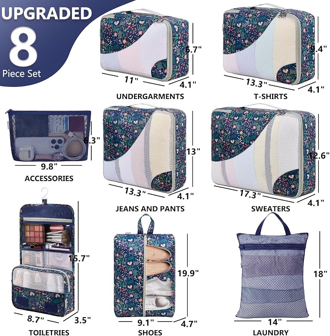 8 Set Packing Cubes for Travel, Gifts for Women Mom,Anti-Tearing Suitcase Organizer,OlarHike Vacation Essentials & Accessories for Cruise Ship