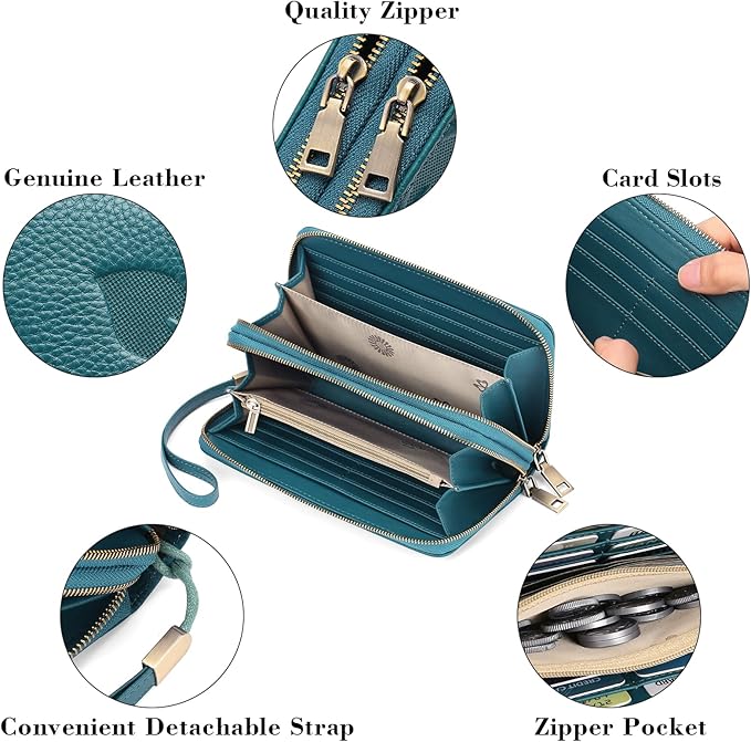 GAEKEAO Wallet for Women Clutch RFID Blocking Wristlet Leather Purse Large Capacity Credit Card Holder with Grip Hand Strap