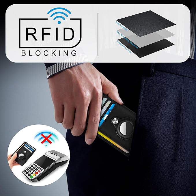 Hawanik Slim Minimalist Front Pocket Air Tag Wallet, RFID Blocking Card Holder Wallet with Airtag Holder