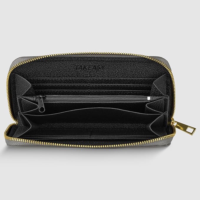 Italian Genuine Metallic Leather Wallet for Women with 3 Compartments & Zip Close | Small Rectangular Card Holder (Anthracite)