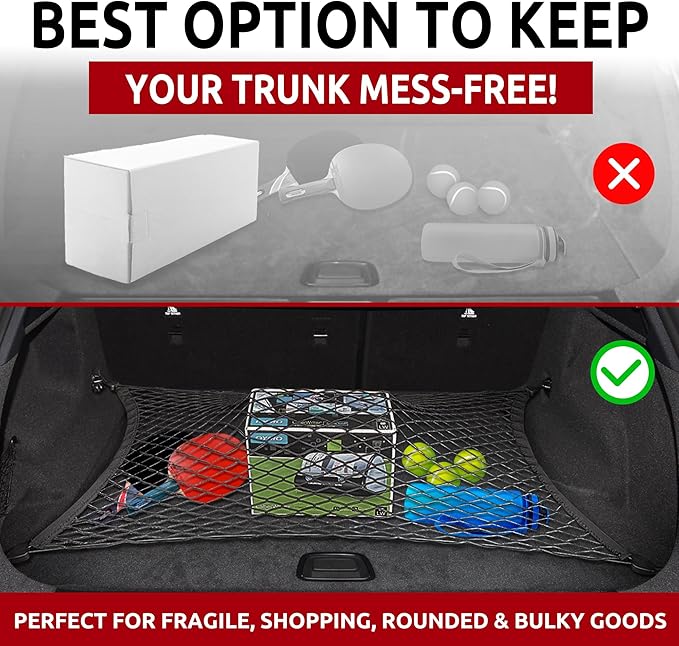 Floor Style Automotive Elastic Trunk Mesh Cargo Net for Mercedes-Benz EQE SUV 2023-2025 - Premium Trunk Organizers and Storage - Luggage Net for SUV - Best Car Organizer for Mercedes-Benz EQE