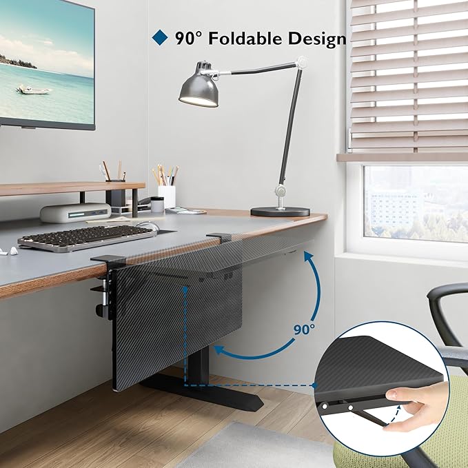BONTEC Small Ergonomics Desk Extender Tray, 20x9.5 Inch Table Mount Arm Rest Shelf, 90° Foldable Keyboard Tray Platform, Clamp on Computer Arm Rest for Desk Suitable for Office Desks, Black Carbon