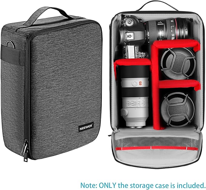 Neewer NW140S Waterproof Camera and Lens Storage Carrying Case 8.7x5.9x12.6 inches Soft Padded Bag for Canon Nikon Sony DSLR, 4 Lens or Flash, Trigger, Battery Accessories(Grey)