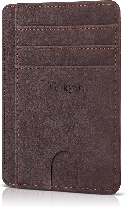 Teskyer Slim Wallet for Men, Minimalist Front Pocket RFID Blocking Leather Wallet Credit Card Holder for Men & Women