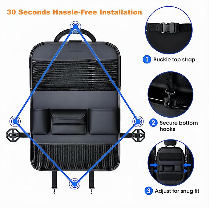 1 Pack Backseat Car Organizer with Tablet Holder, Back of Seat Car Organizer for Kids, Waterproof Kick Mats Car Seat Back Storage, Car Accessories for SUV, Truck, Travel Essentials, Black