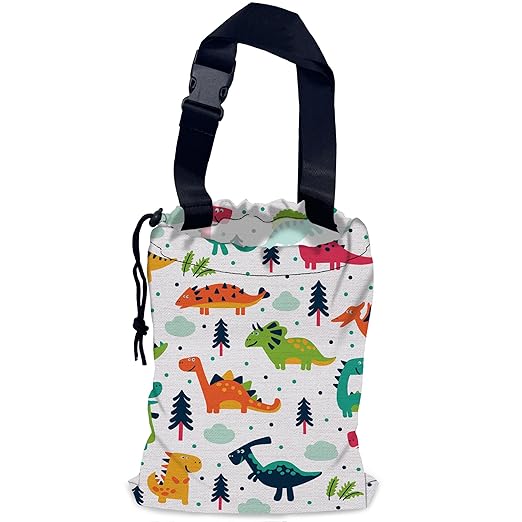 Cartoon Dinosaurs Car Trash Bag,Hanging Drawstring Car Garbage Bag,Waterproof Canvas Car Back Seat Organizer with Adjustable Buckle,for Vehicles,SUVs,Camping,Road Trips