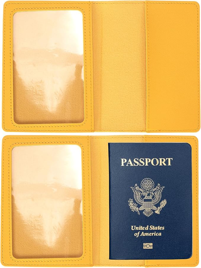 2 Pack Passport covers and Vaccine Card Holder PU Leather Passport Wallet Vaccine Case Protector Slot Travel Passport Wallets for Women & Men (Yellow & Brown)