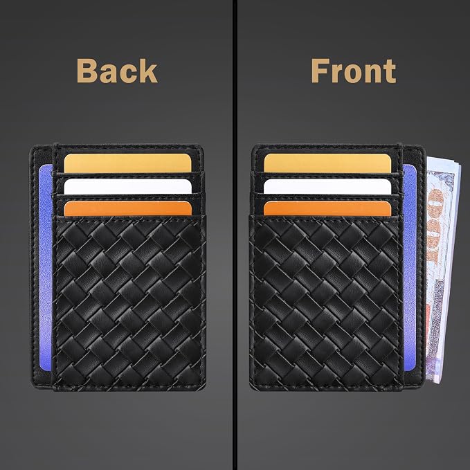 Travelambo Front Pocket Minimalist Leather Slim Wallet RFID Blocking Medium Size
