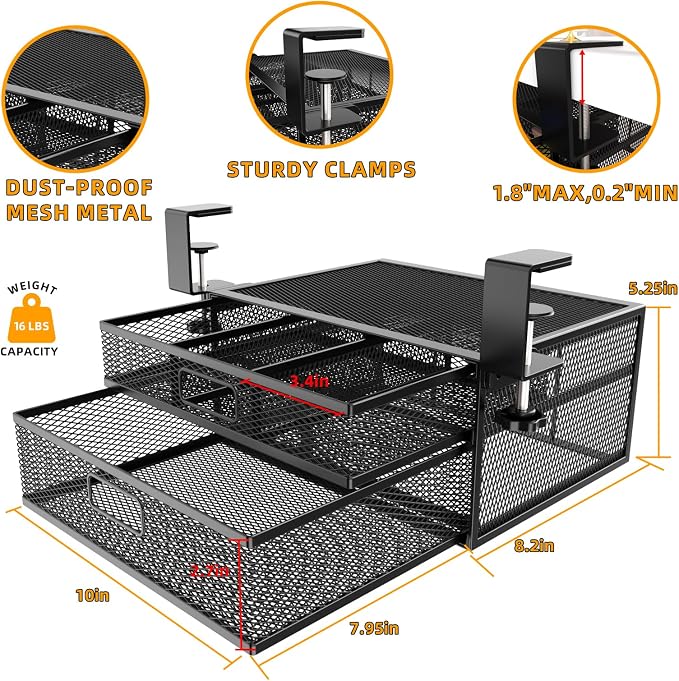 Under Desk Drawer Organizer No Drilling Under Desk Storage Drawer Organizer Metal Under Desk Drawer Suitable for Home and Office(13 Inch)