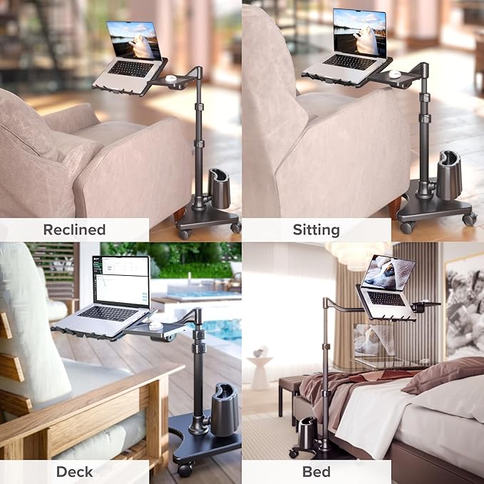 LEVO G2 Deluxe Adjustable Laptop Stand ??Rolling Computer Desk & Ergonomic Table for Bed, Sofa, or Office ??Portable Mobile Workstation with Tilt ??Fits Devices up to 16??- Charcoal & Black