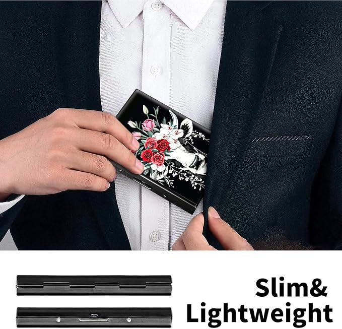 Metal Wallet, Credit Card Holder for Women Men Girls, RFID Blocking Aluminum Wallet Slim Hard Case, Mini Travel Wallet, ID Card Holder Business Card Case,Art Cow