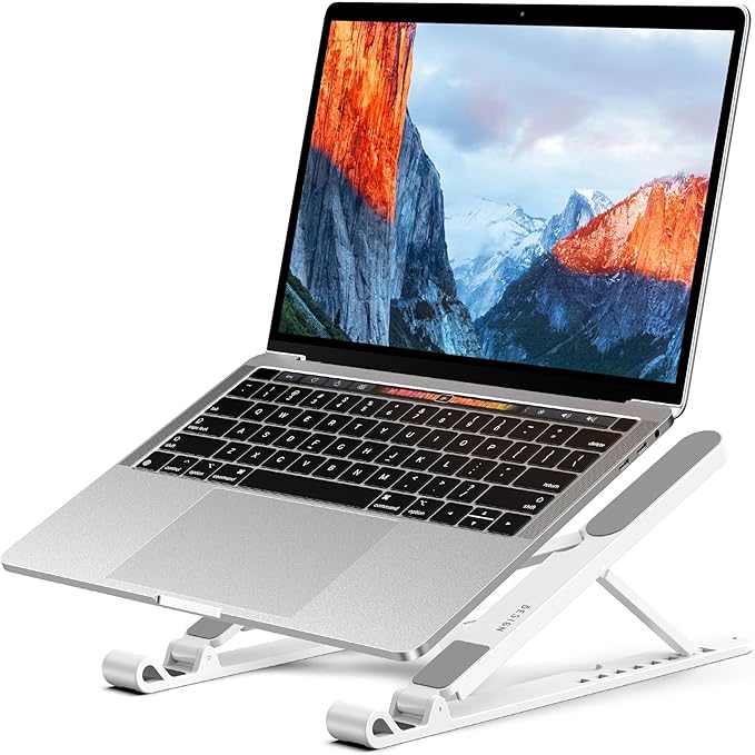 BESIGN LS01 Pro Ergonomic Laptop Stand, Plastic Laptop Riser, Portable and Adjustable Notebook Computer Holder Compatible with 10-14" Laptops (White)