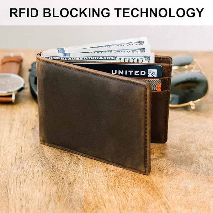 STAY FINE Minimalist Wallet for Men RFID Leather Bifold Slim Billfold with ID and Card Slots