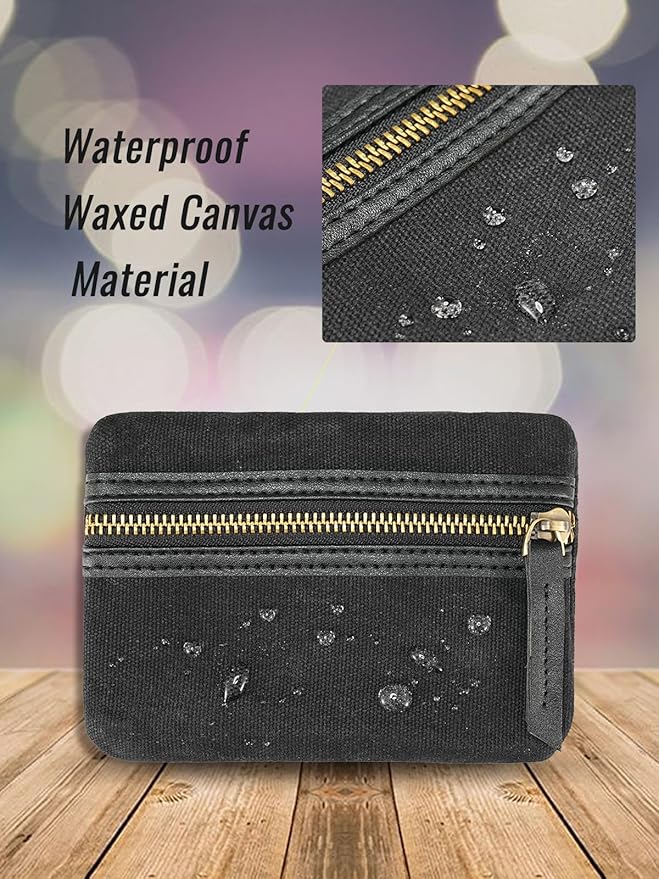 SAYRAM SP9 Pocket Organizer, Waxed Canvas EDC Pouch, Zipper Pocket Organizer Pouch for Men, Slim EDC Organizer for Coins, Notebook, Multitool, Tactical Pen